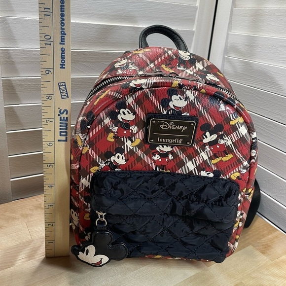 Loungefly Disney Mickey Mouse Red Plaid Backpack with front quilted pocket main image 8